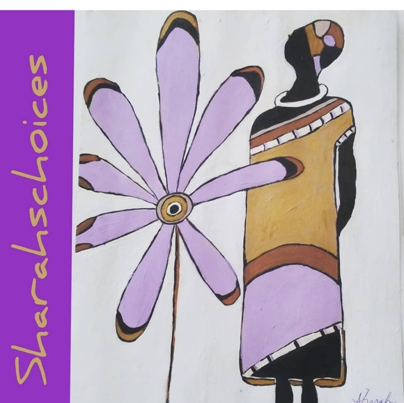 11x14 Original Painting African woman purple flower natural hairethnic